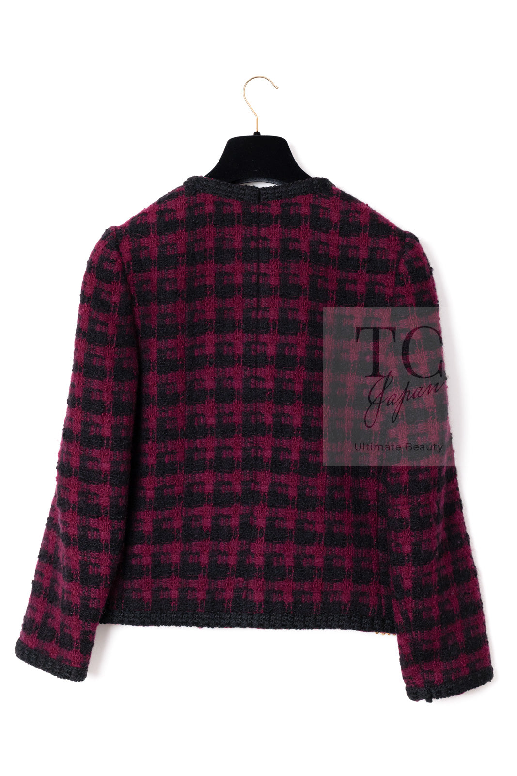 CHANEL 80C Vintage Bordeaux Wine Black Wool Tweed Jacket 36 シャネル ヴィンテージ ボルドー ブラック ブークレ プードル ウール ツイード ジャケット 即発