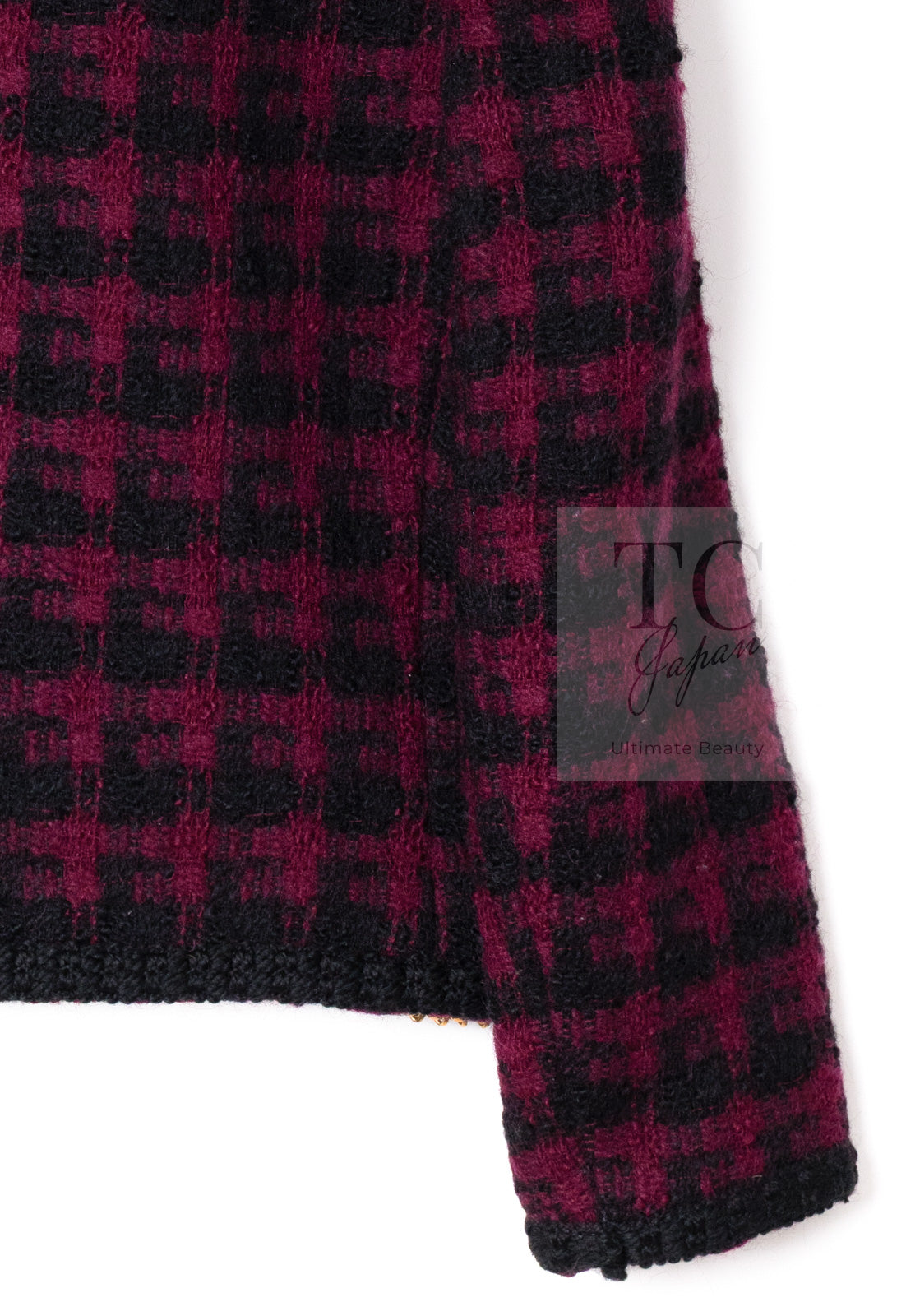 CHANEL 80C Vintage Bordeaux Wine Black Wool Tweed Jacket 36 シャネル ヴィンテージ ボルドー ブラック ブークレ プードル ウール ツイード ジャケット 即発