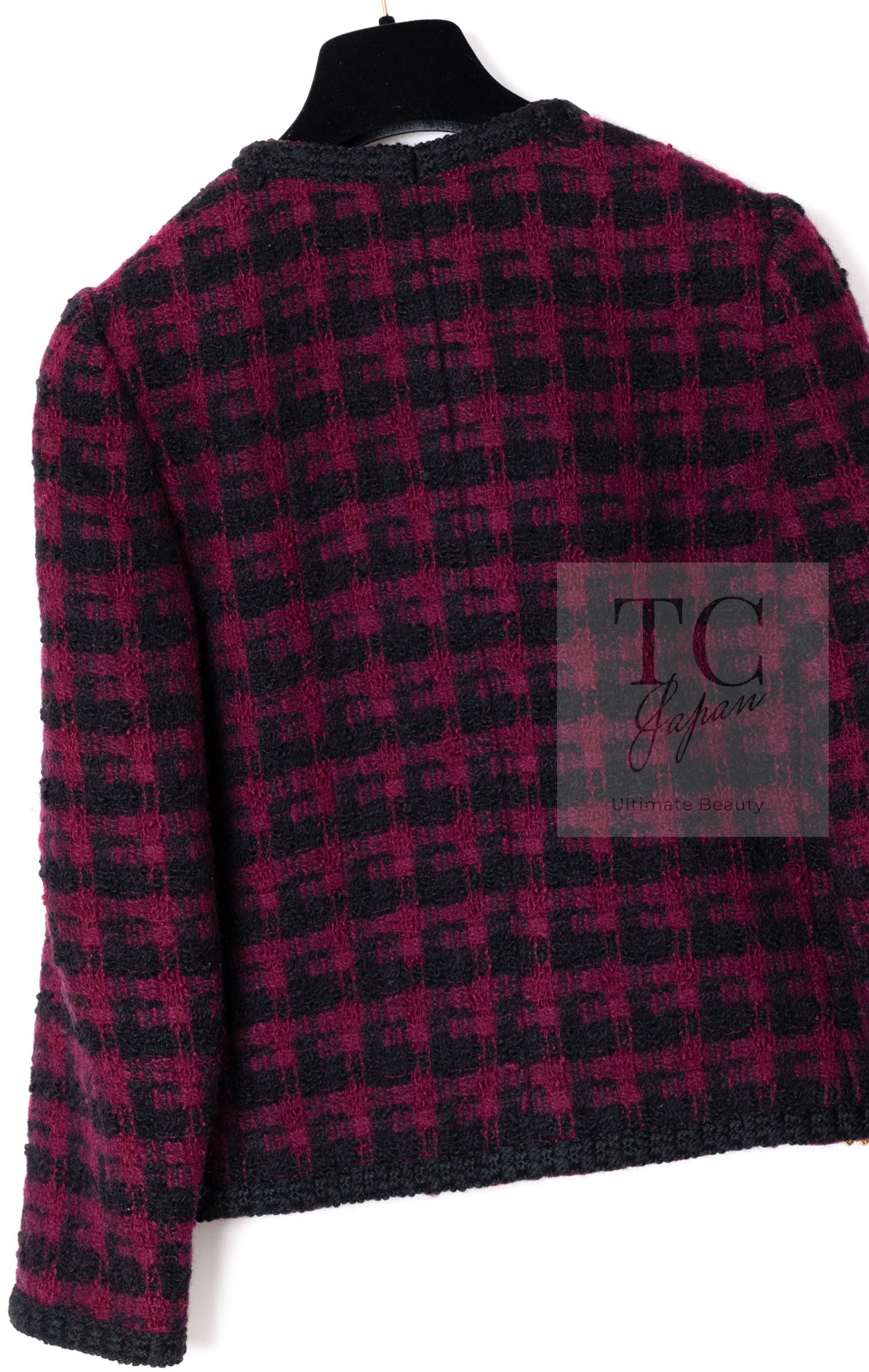 CHANEL 80C Vintage Bordeaux Wine Black Wool Tweed Jacket 36 シャネル ヴィンテージ ボルドー ブラック ブークレ プードル ウール ツイード ジャケット 即発