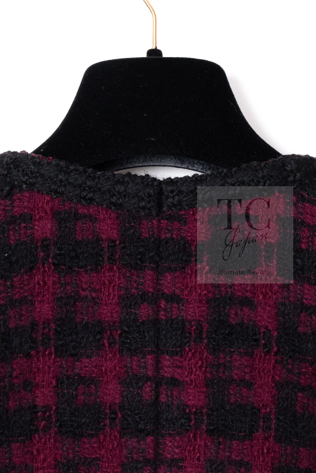 CHANEL 80C Vintage Bordeaux Wine Black Wool Tweed Jacket 36 シャネル ヴィンテージ ボルドー ブラック ブークレ プードル ウール ツイード ジャケット 即発