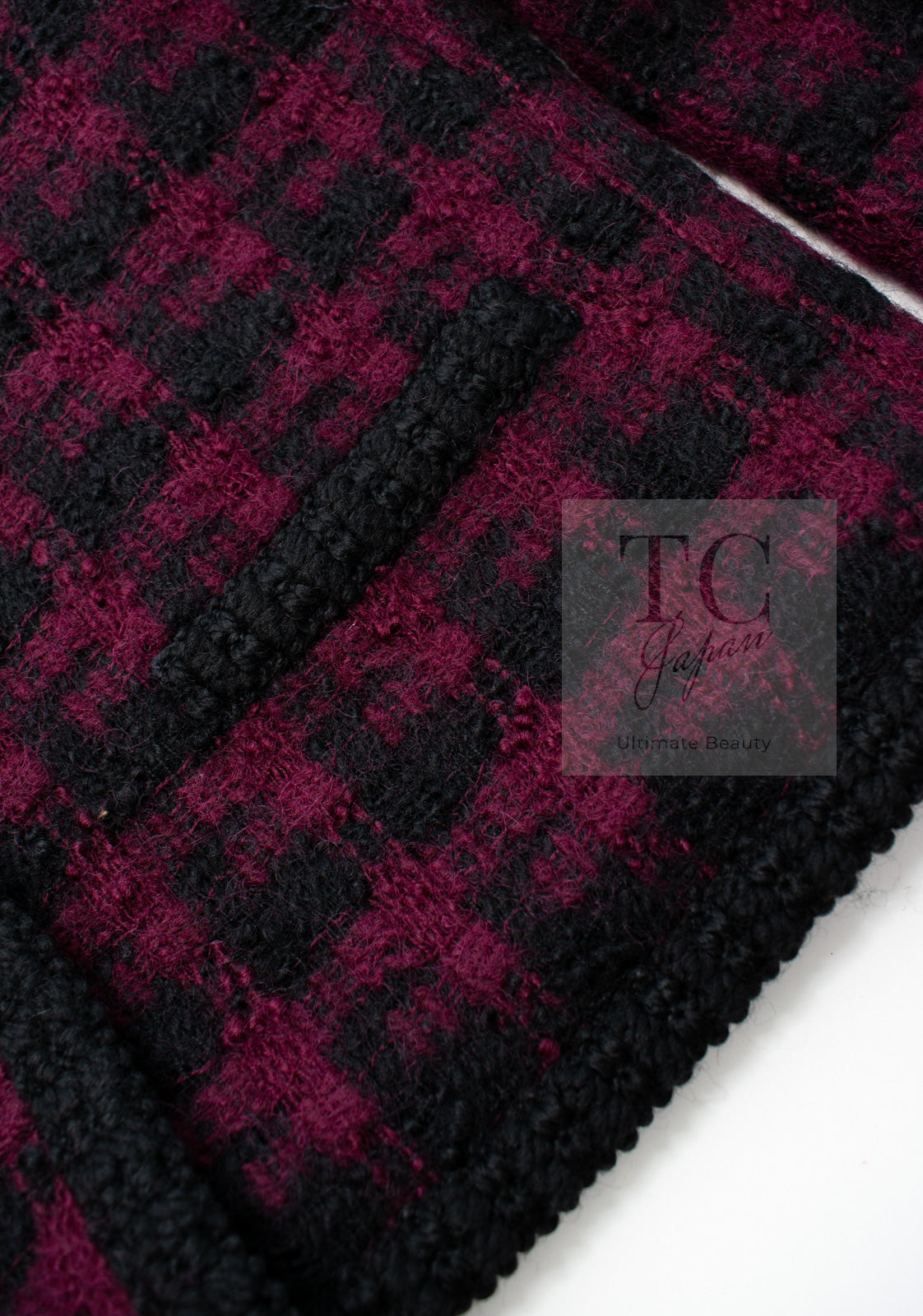 CHANEL 80C Vintage Bordeaux Wine Black Wool Tweed Jacket 36 シャネル ヴィンテージ ボルドー ブラック ブークレ プードル ウール ツイード ジャケット 即発