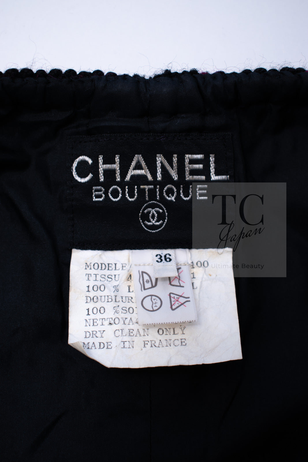 CHANEL 80C Vintage Bordeaux Wine Black Wool Tweed Jacket 36 シャネル ヴィンテージ ボルドー ブラック ブークレ プードル ウール ツイード ジャケット 即発