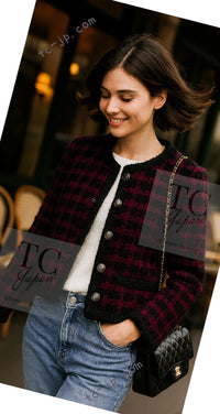 CHANEL 80C Vintage Bordeaux Wine Black Wool Tweed Jacket 36 シャネル ヴィンテージ ボルドー ブラック ブークレ プードル ウール ツイード ジャケット 即発