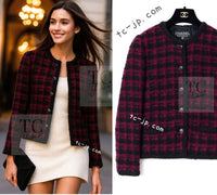 CHANEL 80C Vintage Bordeaux Wine Black Wool Tweed Jacket 36 シャネル ヴィンテージ ボルドー ブラック ブークレ プードル ウール ツイード ジャケット 即発