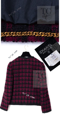 CHANEL 80C Vintage Bordeaux Wine Black Wool Tweed Jacket 36 シャネル ヴィンテージ ボルドー ブラック ブークレ プードル ウール ツイード ジャケット 即発