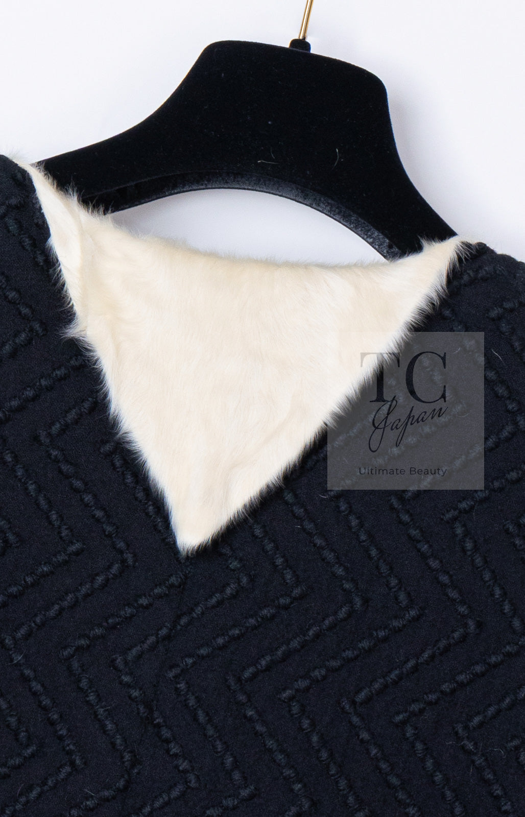 CHANEL 09A Black Ivory Wool Lamb Fur Lining Jacket 36 38 シャネル ブラック アイボリー ウール ラム ファー ライニング ジャケット 即発