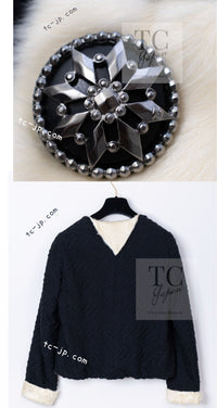 CHANEL 09A Black Ivory Wool Lamb Fur Lining Jacket 36 38 シャネル ブラック アイボリー ウール ラム ファー ライニング ジャケット 即発