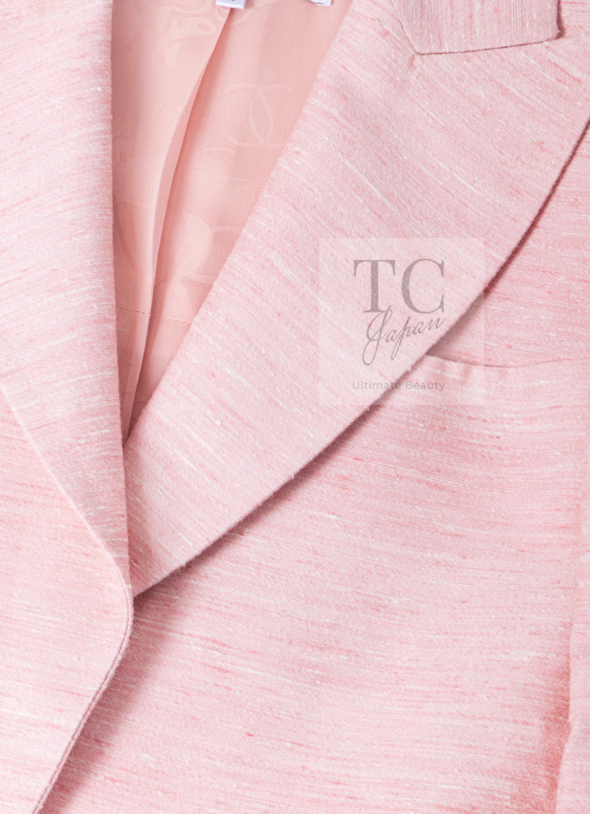 CHANEL 17C Cuba Runway Pink Silk Canvas Logo Button Jacket 36 シャネル キューバ ランウェイ ピンク シルク キャンバス ココボタン ジャケット 即発