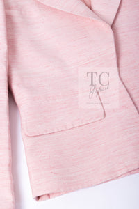 CHANEL 17C Cuba Runway Pink Silk Canvas Logo Button Jacket 36 シャネル キューバ ランウェイ ピンク シルク キャンバス ココボタン ジャケット 即発