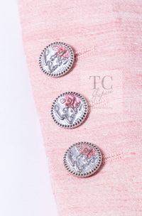 CHANEL 17C Cuba Runway Pink Silk Canvas Logo Button Jacket 36 シャネル キューバ ランウェイ ピンク シルク キャンバス ココボタン ジャケット 即発