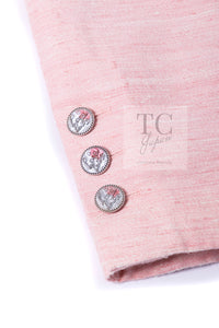 CHANEL 17C Cuba Runway Pink Silk Canvas Logo Button Jacket 36 シャネル キューバ ランウェイ ピンク シルク キャンバス ココボタン ジャケット 即発