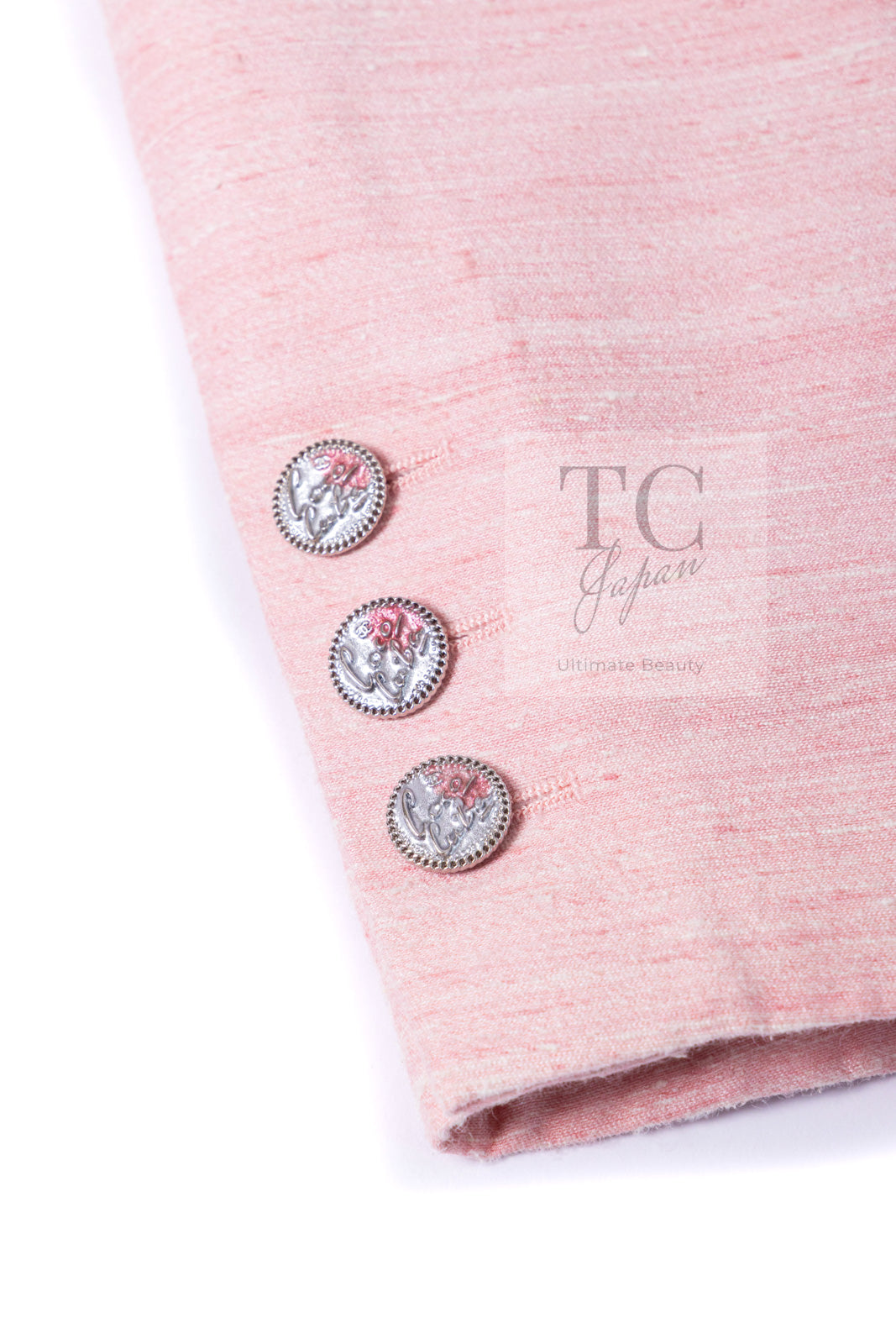 CHANEL 17C Cuba Runway Pink Silk Canvas Logo Button Jacket 36 シャネル キューバ ランウェイ ピンク シルク キャンバス ココボタン ジャケット 即発