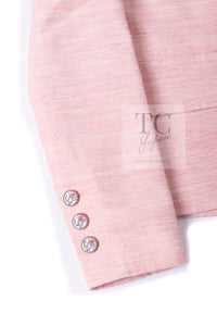 CHANEL 17C Cuba Runway Pink Silk Canvas Logo Button Jacket 36 シャネル キューバ ランウェイ ピンク シルク キャンバス ココボタン ジャケット 即発