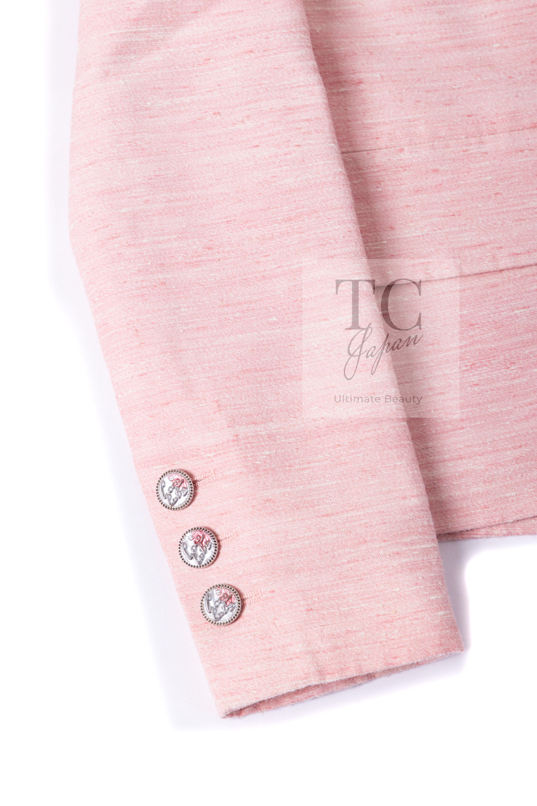 CHANEL 17C Cuba Runway Pink Silk Canvas Logo Button Jacket 36 シャネル キューバ ランウェイ ピンク シルク キャンバス ココボタン ジャケット 即発