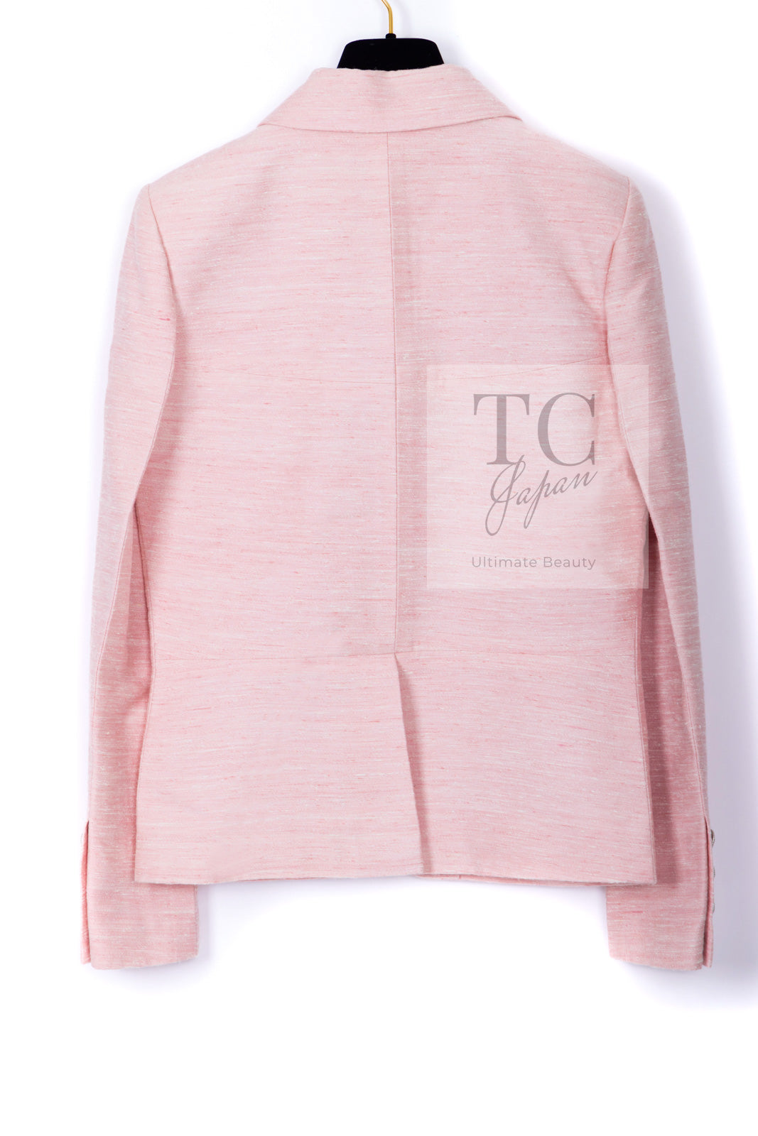 CHANEL 17C Cuba Runway Pink Silk Canvas Logo Button Jacket 36 シャネル キューバ ランウェイ ピンク シルク キャンバス ココボタン ジャケット 即発