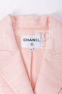 CHANEL 17C Cuba Runway Pink Silk Canvas Logo Button Jacket 36 シャネル キューバ ランウェイ ピンク シルク キャンバス ココボタン ジャケット 即発