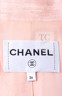CHANEL 17C Cuba Runway Pink Silk Canvas Logo Button Jacket 36 シャネル キューバ ランウェイ ピンク シルク キャンバス ココボタン ジャケット 即発