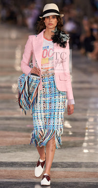 CHANEL 17C Cuba Runway Pink Silk Canvas Logo Button Jacket 36 シャネル キューバ ランウェイ ピンク シルク キャンバス ココボタン ジャケット 即発