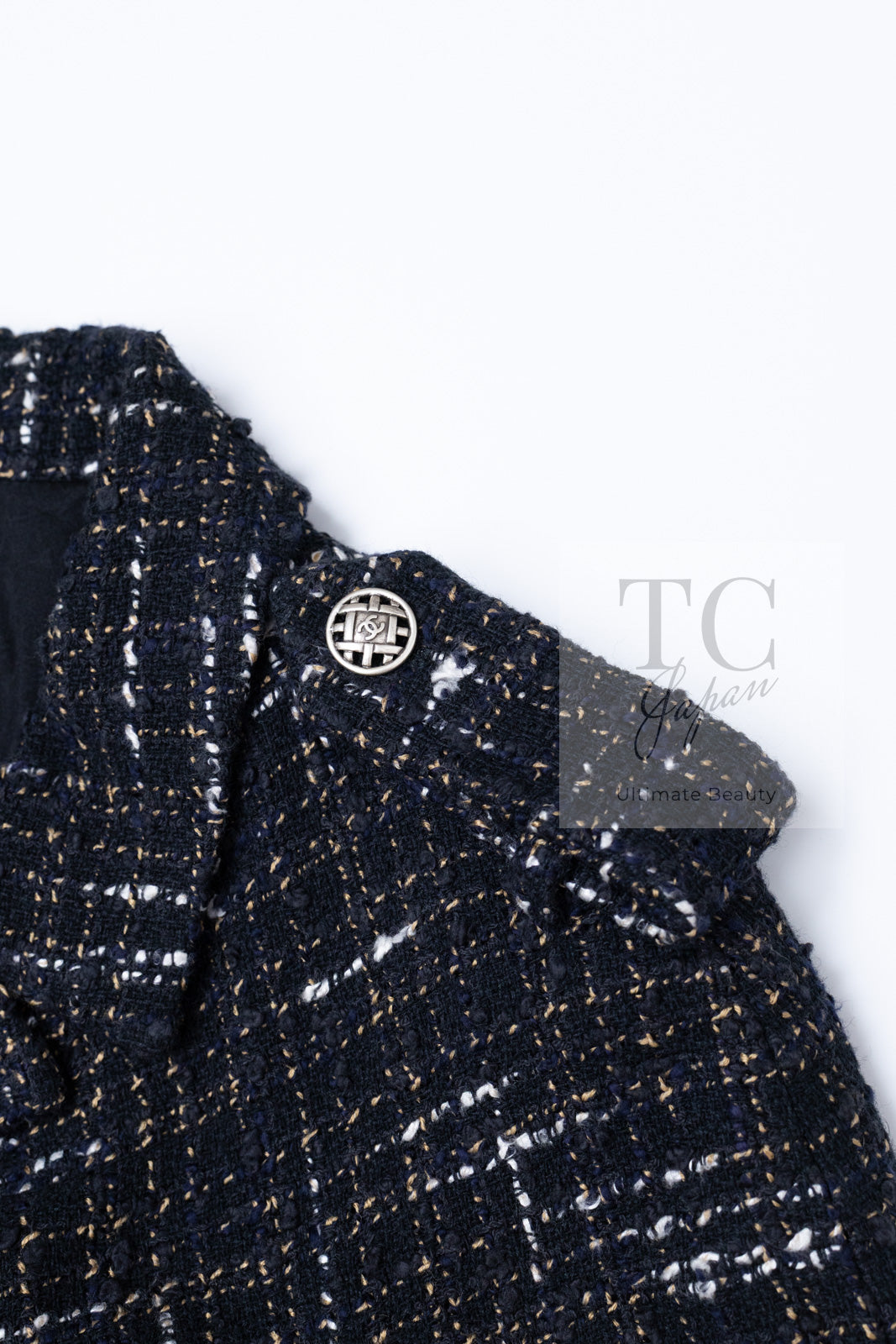 CHANEL 06C Black Brown White Epaulets Tweed Jacket 36 38 シャネル ブラック ブラウン ホワイト エポレット ツイード ジャケット 即発