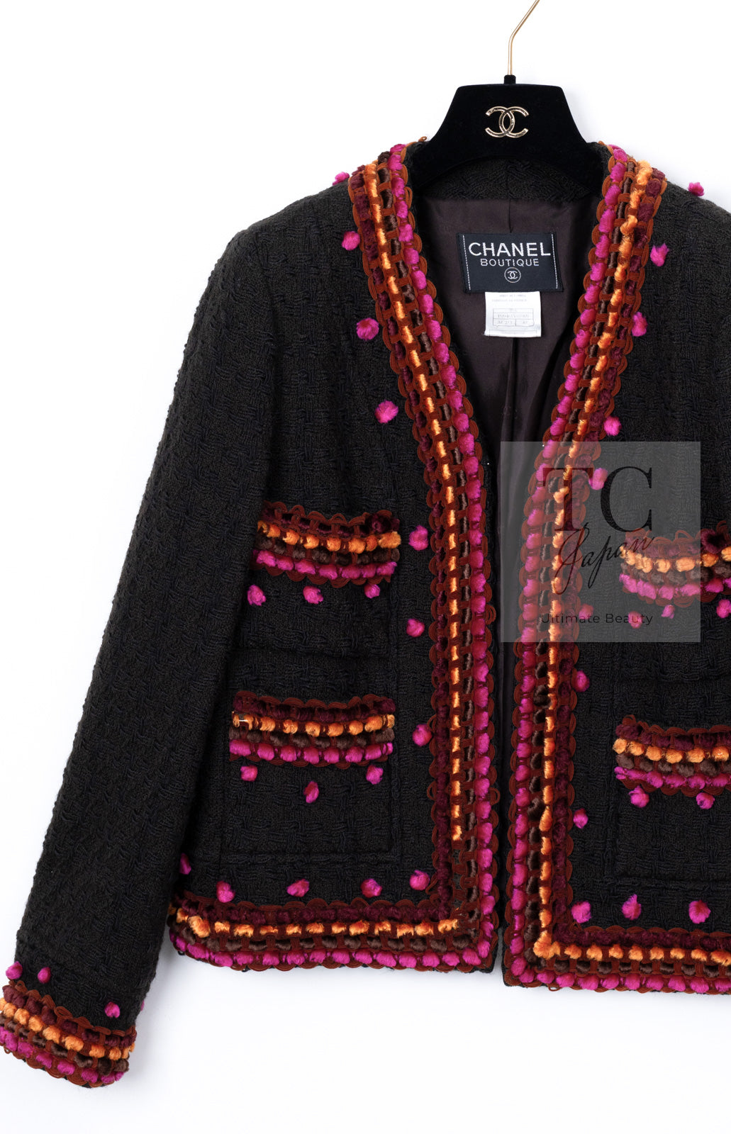 CHANEL 97A Vintage Brown Orange Pink Trim Wool Tweed Jacket 40 シャネル ヴィンテージ ブラウン オレンジ ピンク トリム ウール ツイード ジャケット 即発