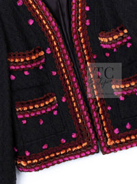 CHANEL 97A Vintage Brown Orange Pink Trim Wool Tweed Jacket 40 シャネル ヴィンテージ ブラウン オレンジ ピンク トリム ウール ツイード ジャケット 即発