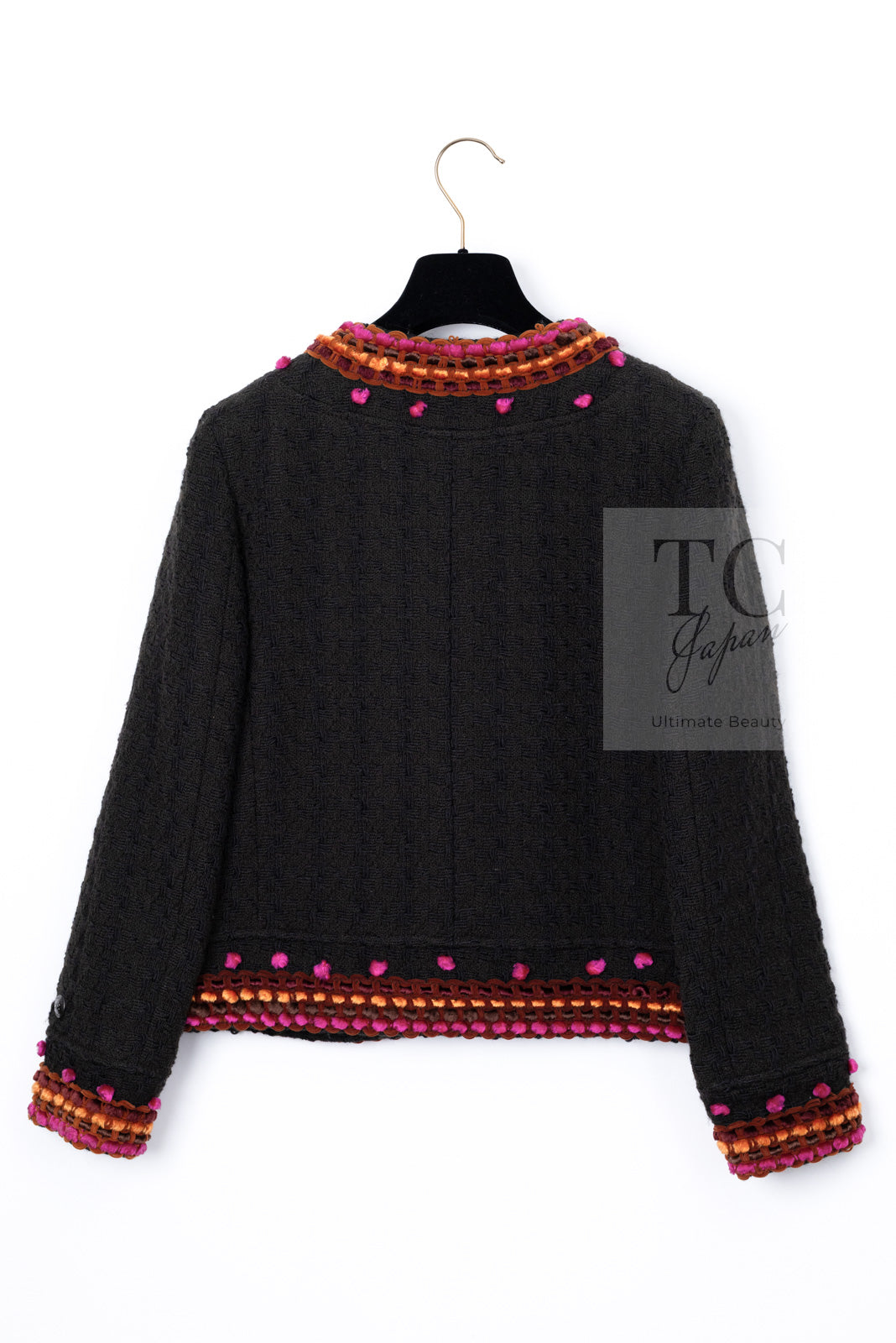 CHANEL 97A Vintage Brown Orange Pink Trim Wool Tweed Jacket 40 シャネル ヴィンテージ ブラウン オレンジ ピンク トリム ウール ツイード ジャケット 即発