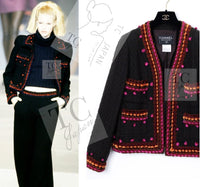 CHANEL 97A Vintage Brown Orange Pink Trim Wool Tweed Jacket 40 シャネル ヴィンテージ ブラウン オレンジ ピンク トリム ウール ツイード ジャケット 即発