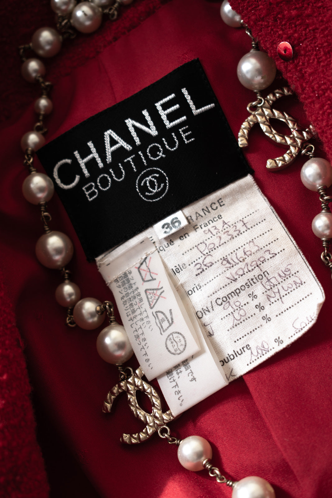 CHANEL 93A Vintage Red Sequin Wool Jacket Coat 38 40 42 シャネル ヴィンテージ レッド スパンコール ウール ジャケット コート 即発