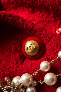 CHANEL 93A Vintage Red Sequin Wool Jacket Coat 38 40 42 シャネル ヴィンテージ レッド スパンコール ウール ジャケット コート 即発