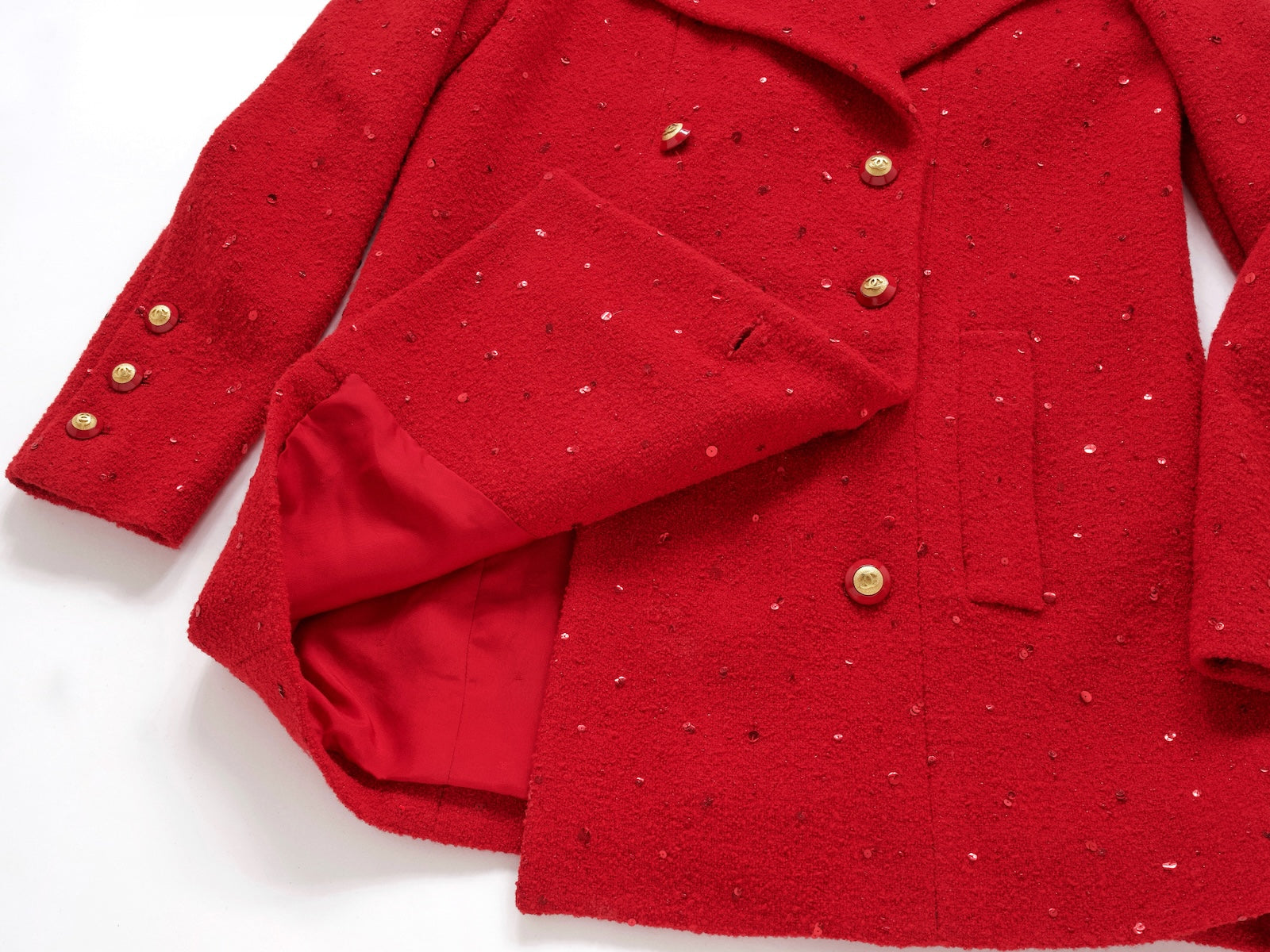 CHANEL 93A Vintage Red Sequin Wool Jacket Coat 38 40 42 シャネル ヴィンテージ レッド スパンコール ウール ジャケット コート 即発