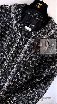 CHANEL 13B Black Gray Ivory Chain Trimming Tweed Coat Dress 36 シャネル ブラック グレー アイボリー チェーン トリミング ワンピース コート 即発