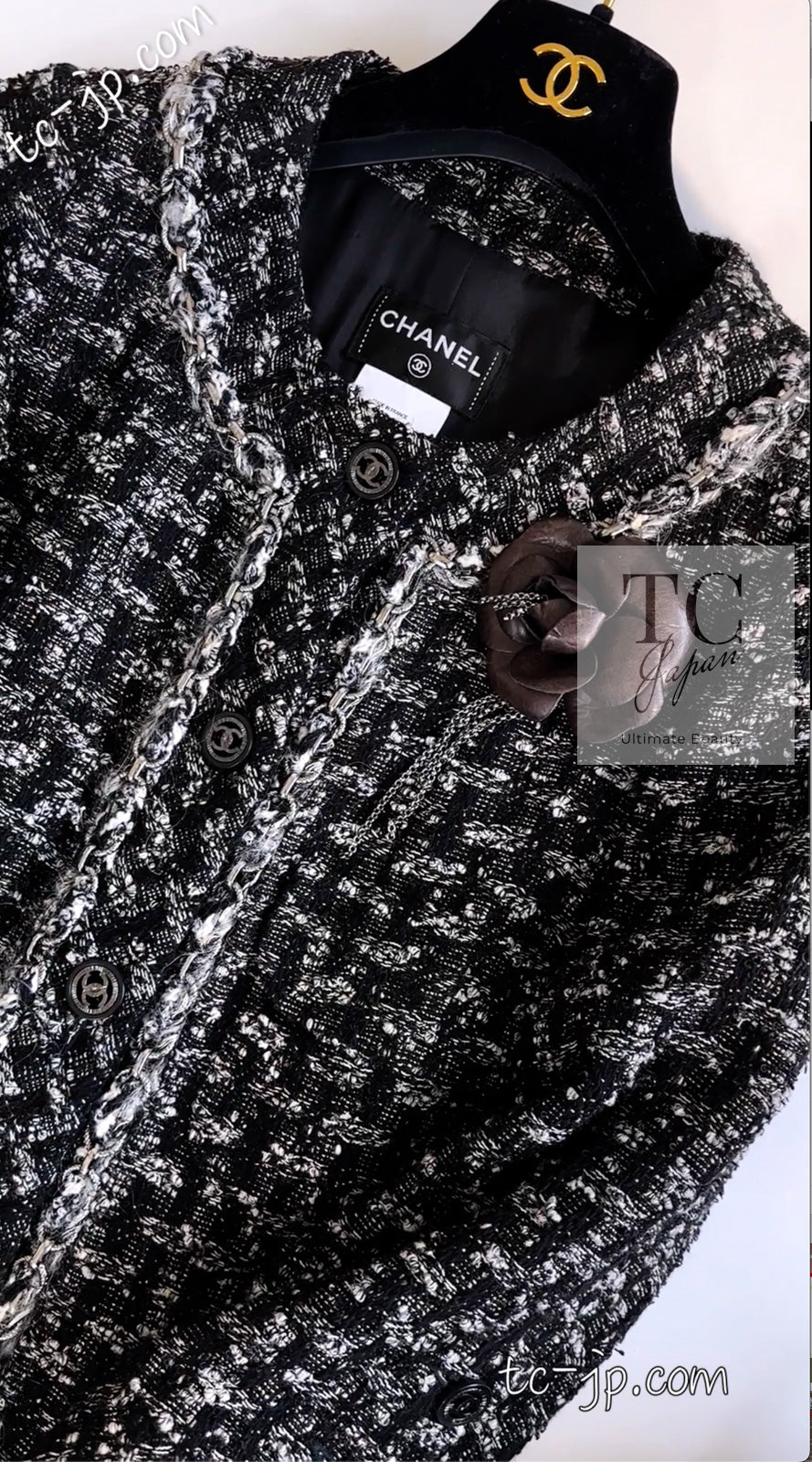 CHANEL 13B Black Gray Ivory Chain Trimming Tweed Coat Dress 36 シャネル ブラック グレー アイボリー チェーン トリミング ワンピース コート 即発