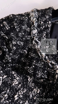 CHANEL 13B Black Gray Ivory Chain Trimming Tweed Coat Dress 36 シャネル ブラック グレー アイボリー チェーン トリミング ワンピース コート 即発