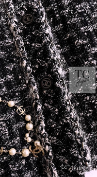 CHANEL 13B Black Gray Ivory Chain Trimming Tweed Coat Dress 36 シャネル ブラック グレー アイボリー チェーン トリミング ワンピース コート 即発