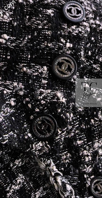 CHANEL 13B Black Gray Ivory Chain Trimming Tweed Coat Dress 36 シャネル ブラック グレー アイボリー チェーン トリミング ワンピース コート 即発