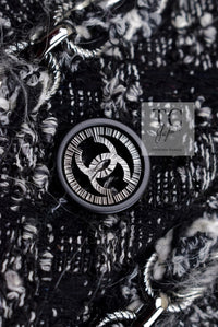 CHANEL 13B Black Gray Ivory Chain Trimming Tweed Coat Dress 36 シャネル ブラック グレー アイボリー チェーン トリミング ワンピース コート 即発