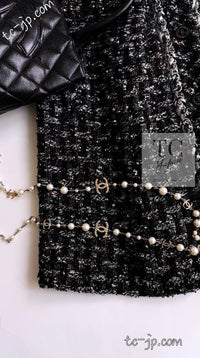 CHANEL 13B Black Gray Ivory Chain Trimming Tweed Coat Dress 36 シャネル ブラック グレー アイボリー チェーン トリミング ワンピース コート 即発