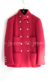 CHANEL 20A Coral Pink Wool Double Stand Collar Jacket Coat 38 40 シャネル コーラル ピンク ウール ダブル スタンド カラー コート ジャケット 即発