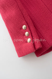 CHANEL 20A Coral Pink Wool Double Stand Collar Jacket Coat 38 40 シャネル コーラル ピンク ウール ダブル スタンド カラー コート ジャケット 即発