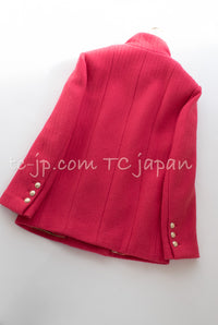 CHANEL 20A Coral Pink Wool Double Stand Collar Jacket Coat 38 40 シャネル コーラル ピンク ウール ダブル スタンド カラー コート ジャケット 即発