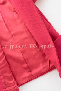 CHANEL 20A Coral Pink Wool Double Stand Collar Jacket Coat 38 40 シャネル コーラル ピンク ウール ダブル スタンド カラー コート ジャケット 即発