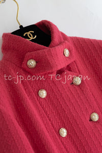 CHANEL 20A Coral Pink Wool Double Stand Collar Jacket Coat 38 40 シャネル コーラル ピンク ウール ダブル スタンド カラー コート ジャケット 即発