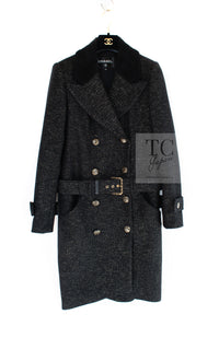 CHANEL 19PF Black Gold Belt Wool Coat 34 36 シャネル ブラック ゴールド ベルト付き ウール コート 即発