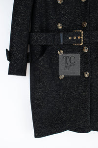 CHANEL 19PF Black Gold Belt Wool Coat 34 36 シャネル ブラック ゴールド ベルト付き ウール コート 即発
