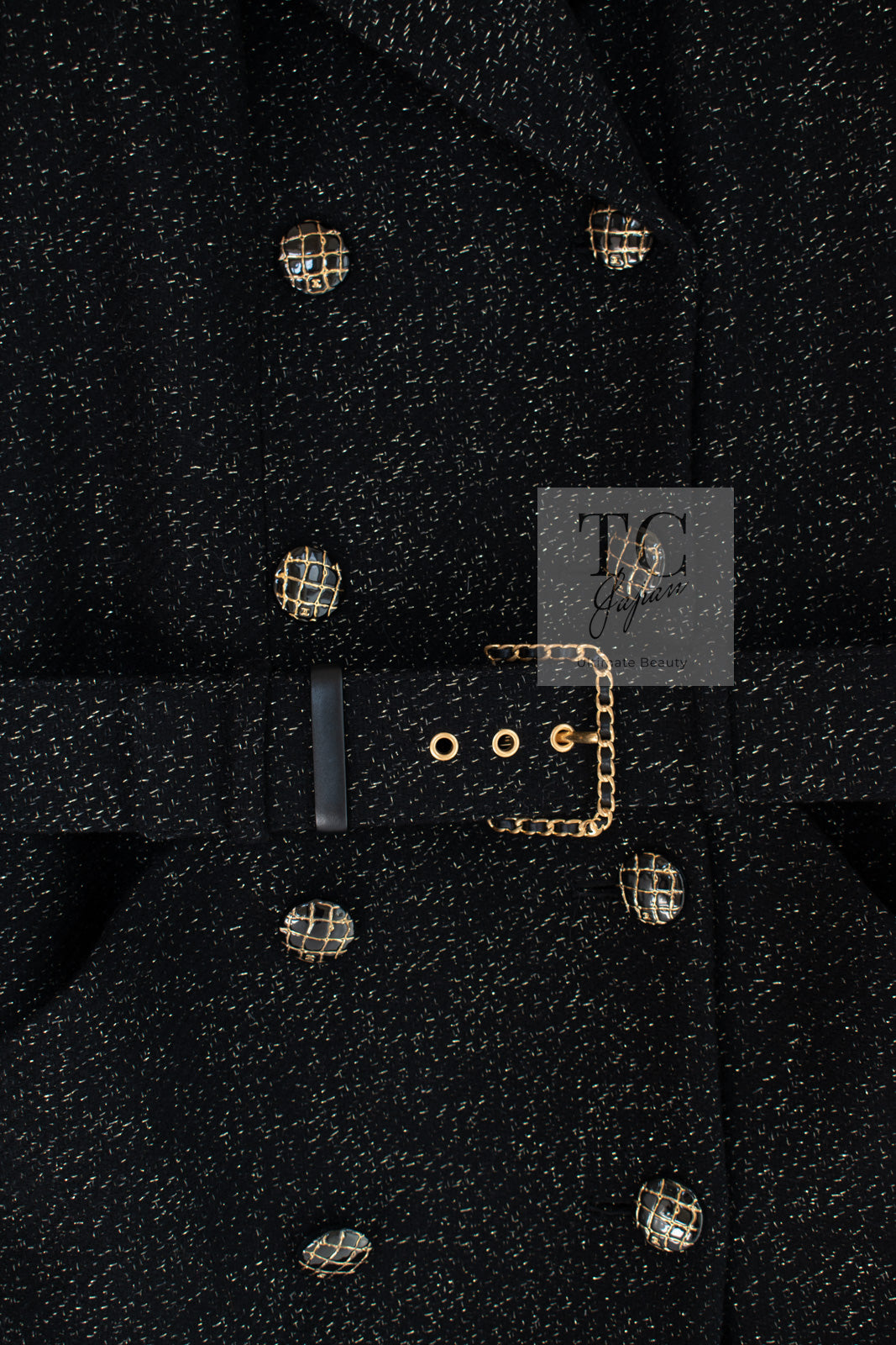CHANEL 19PF Black Gold Belt Wool Coat 34 36 シャネル ブラック ゴールド ベルト付き ウール コート 即発