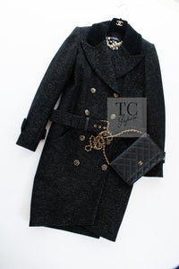 CHANEL 19PF Black Gold Belt Wool Coat 34 36 シャネル ブラック ゴールド ベルト付き ウール コート 即発