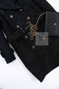 CHANEL 19PF Black Gold Belt Wool Coat 34 36 シャネル ブラック ゴールド ベルト付き ウール コート 即発