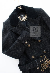 CHANEL 19PF Black Gold Belt Wool Coat 34 36 シャネル ブラック ゴールド ベルト付き ウール コート 即発