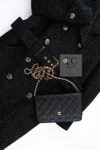 CHANEL 19PF Black Gold Belt Wool Coat 34 36 シャネル ブラック ゴールド ベルト付き ウール コート 即発