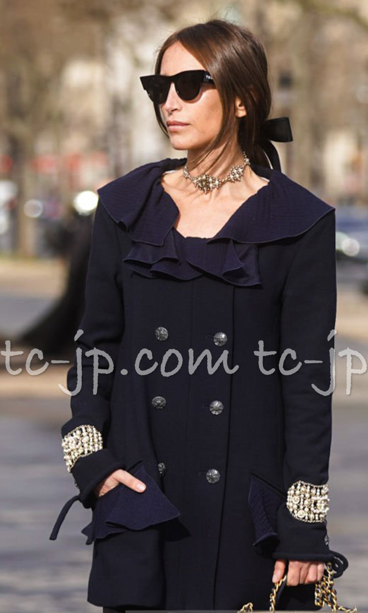 CHANEL 20S Black Wool Double Long Coat 38 シャネル ブラック ウール ダブル ロング コート 即発